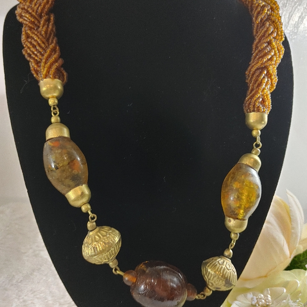 Vintage amber style statement necklace